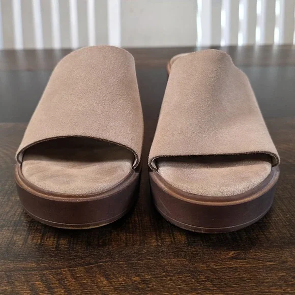 BioNatura Suede Mules Tan Leather Platform Sandals Chunky Heels Shoes sz 8 Italy - Picture 2 of 9